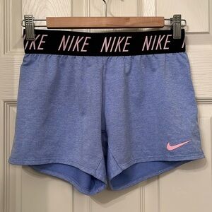 Nike Girl’s Periwinkle Blue Black Pink Dri Fit Trophy‎ Training Shorts Sz Large